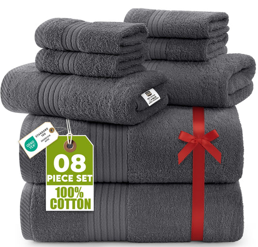 Utopia Towels 8 Piece Premium Towel Set, 2 Bath, 2 Hand, and 4 Washcloths, 100% Ring Spun Cotton, Highly Absorbent Towels for Bathroom, Sports…