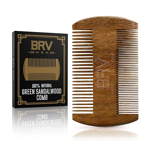 BRV MEN Beard & Mustache Comb, 100% Natural Green Sandalwood, Pocket Beard Comb with Carry Case, Wooden Beard Comb for Men For All Types and Styles