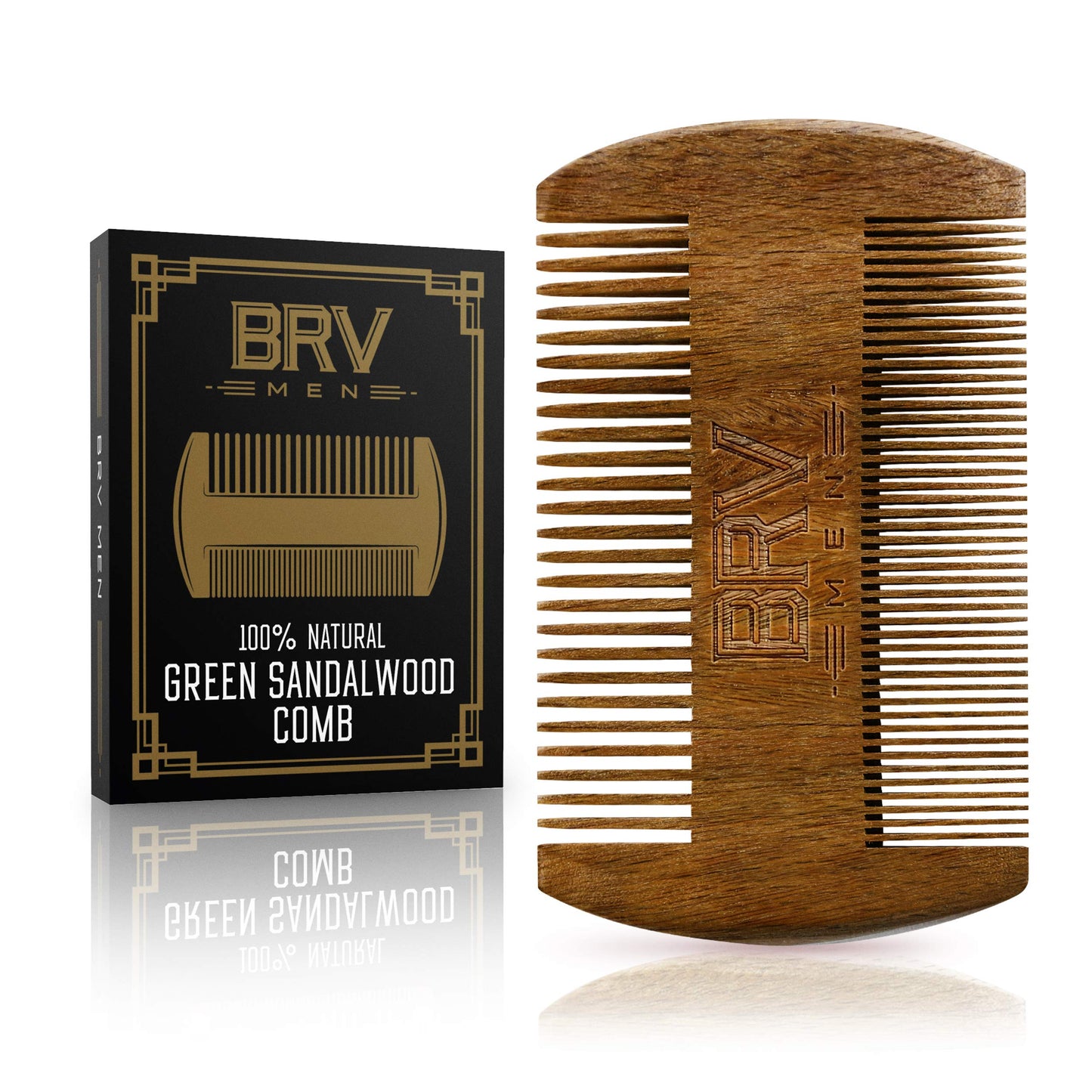 BRV MEN Beard & Mustache Comb, 100% Natural Green Sandalwood, Pocket Beard Comb with Carry Case, Wooden Beard Comb for Men For All Types and Styles