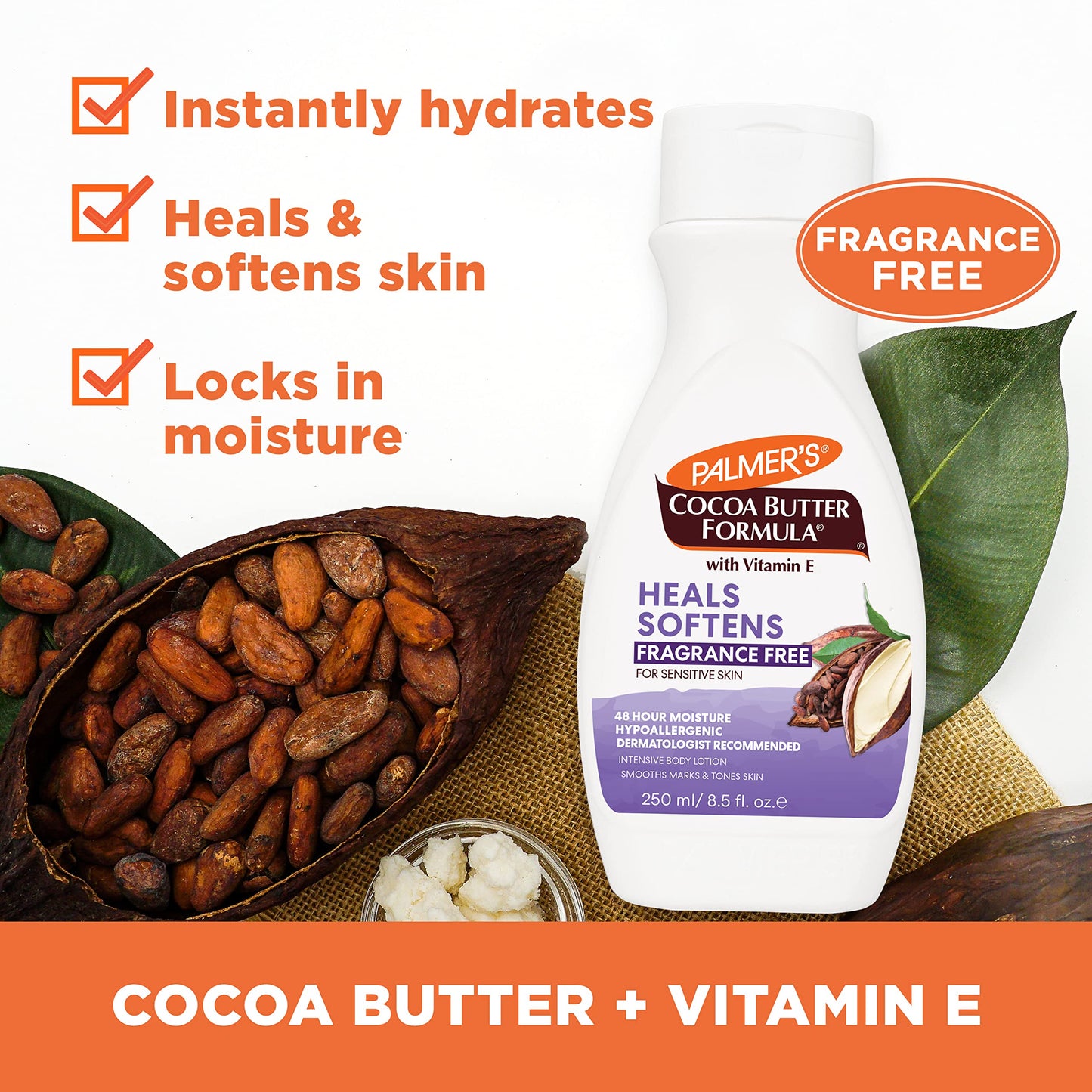 Palmer's Cocoa Butter Formula Daily Skin Therapy Fragrance Free Lotion for Dry Skin, Unscented Body Lotion, Flip Cap Bottle, 8.5 Fl Oz