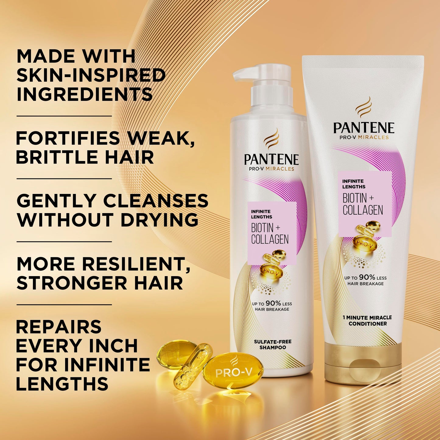 Pantene Pro-V Miracles Infinite Lengths Biotin + Collagen Sulfate-Free Shampoo 13.5 FL OZ Beauty and Personal Care Pantene