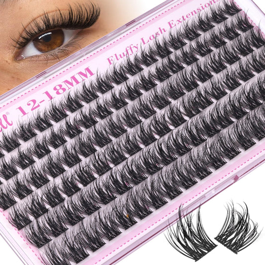 Fluffy Lash Clusters Manga Eyelash Clusters Wispy Volume Cluster Eyelash Extensions D Curl Lashes Clusters 12-18MM 5D DIY Cluster Lashes Beauty and Personal Care Pleell Default Title