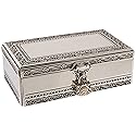 Elegance Silver Antique Silver Jewelry Box with Jeweled Lock