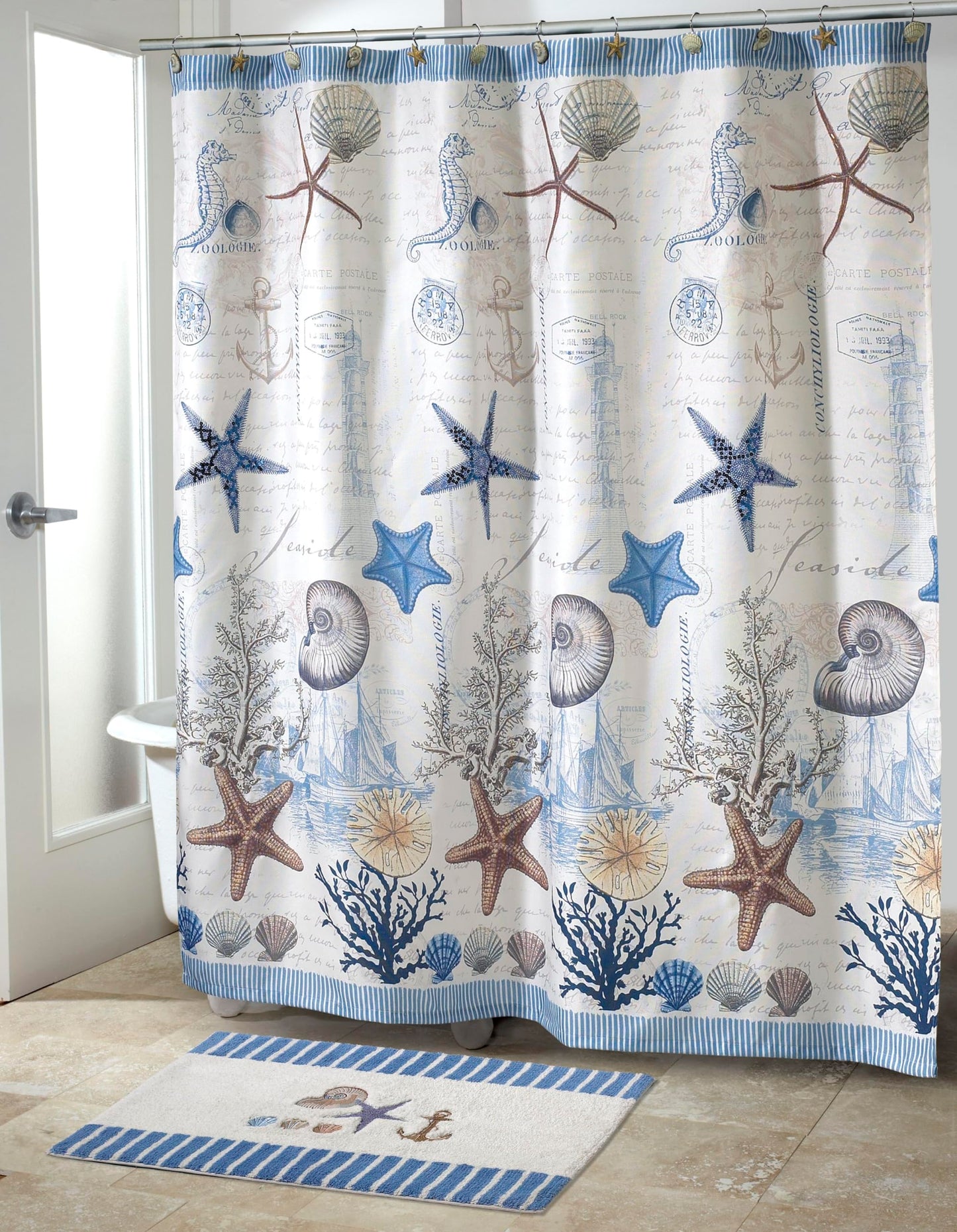 Avanti Linens - Fabric Shower Curtain, Nautical Bathroom Decor (Antigua Collection, 72")
