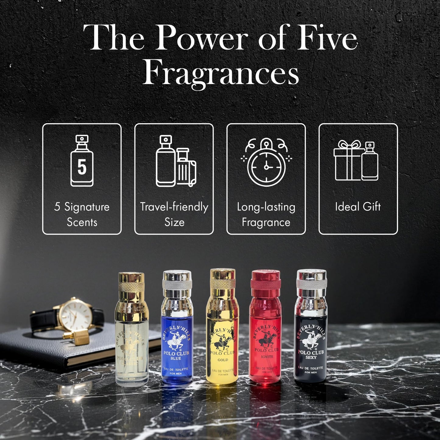 Beverly Hills Polo Club 5 Piece Mini Gift Set Exclusive for Men, EDT Eau De Toilette 5 Mini 0.5oz Bottles