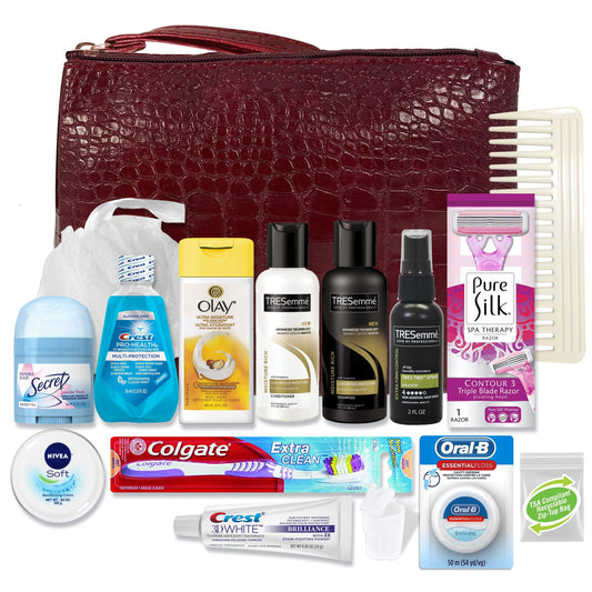 Women's Premium 16 PC Travel Kit - Stocking Stuffer and Holiday Gift Set with Tresemme Hair Products and Bath Essentials - Floss May Vary