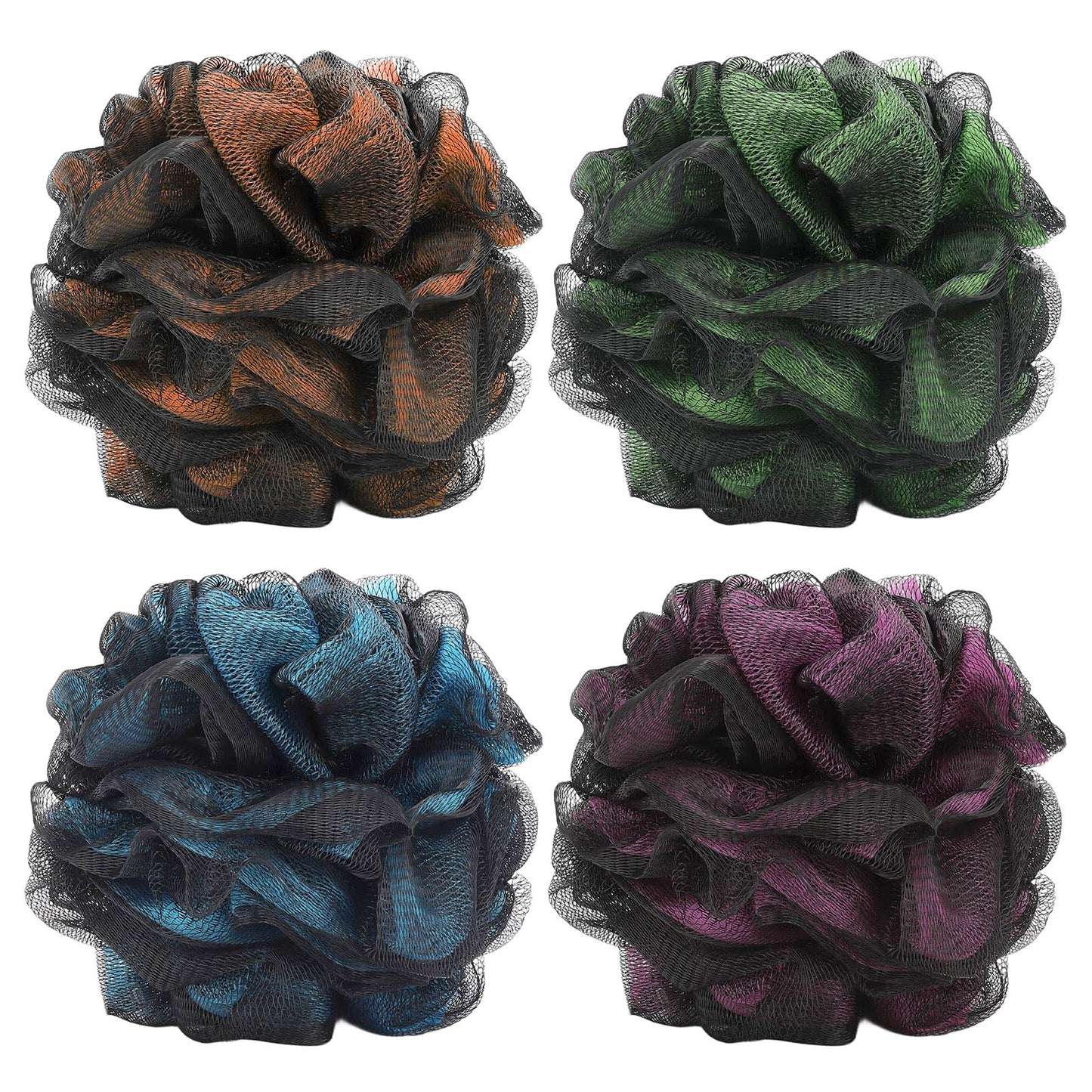 Loofah Bath and Shower Sponge Pouf, Mesh Brush Ball Exfoliating Body Scrubber Ball Pack of 4 (60g/pcs)