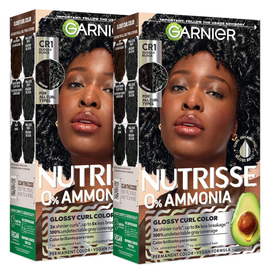 Garnier Nutrisse 0% Ammonia Glossy Curl Color Permanent Hair Dye for Curls, Vegan Color For 100% Gray Coverage, Curl-Protecting Formula with Enhancing Beauty & Personal Care Garnier