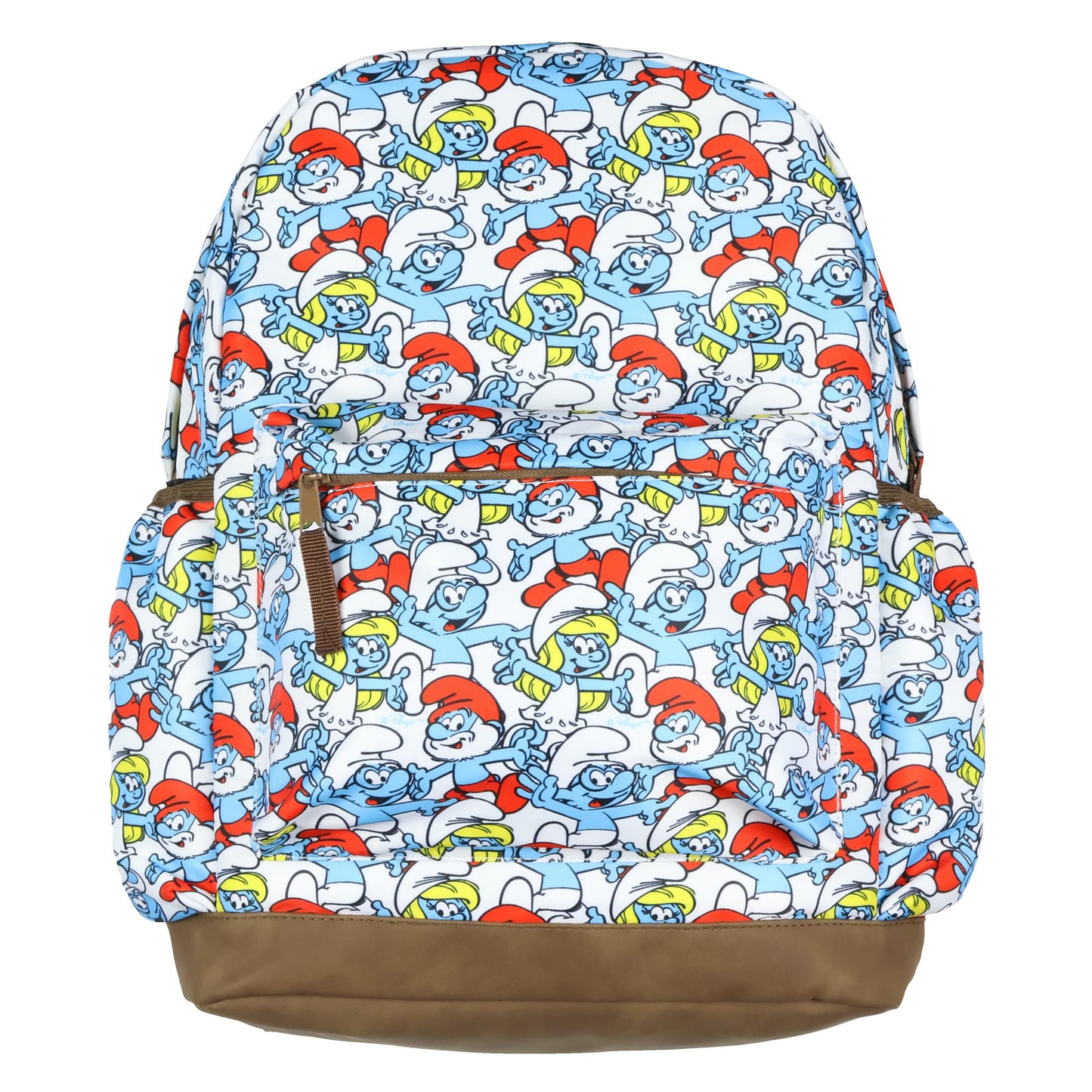 The Smurfs Backpack Papa Smurf and Smurfette Allover Collage Design Laptop Tech Sleeve School Book Bag Daypack