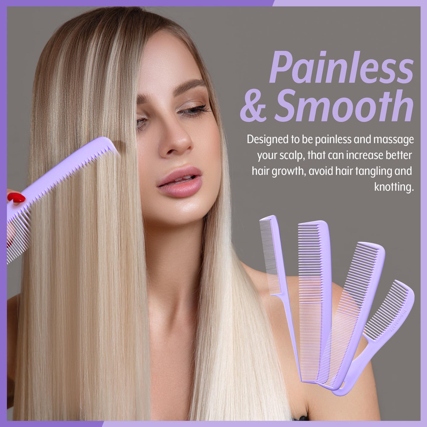 Mars Wellness 4 Piece Professional Comb Set Lavender - USA MADE - Fine Pro Tail, Dresser Hair Comb Styling Comb - Premium Grade for Men and Women Beauty and Personal Care MARS WELLNESS