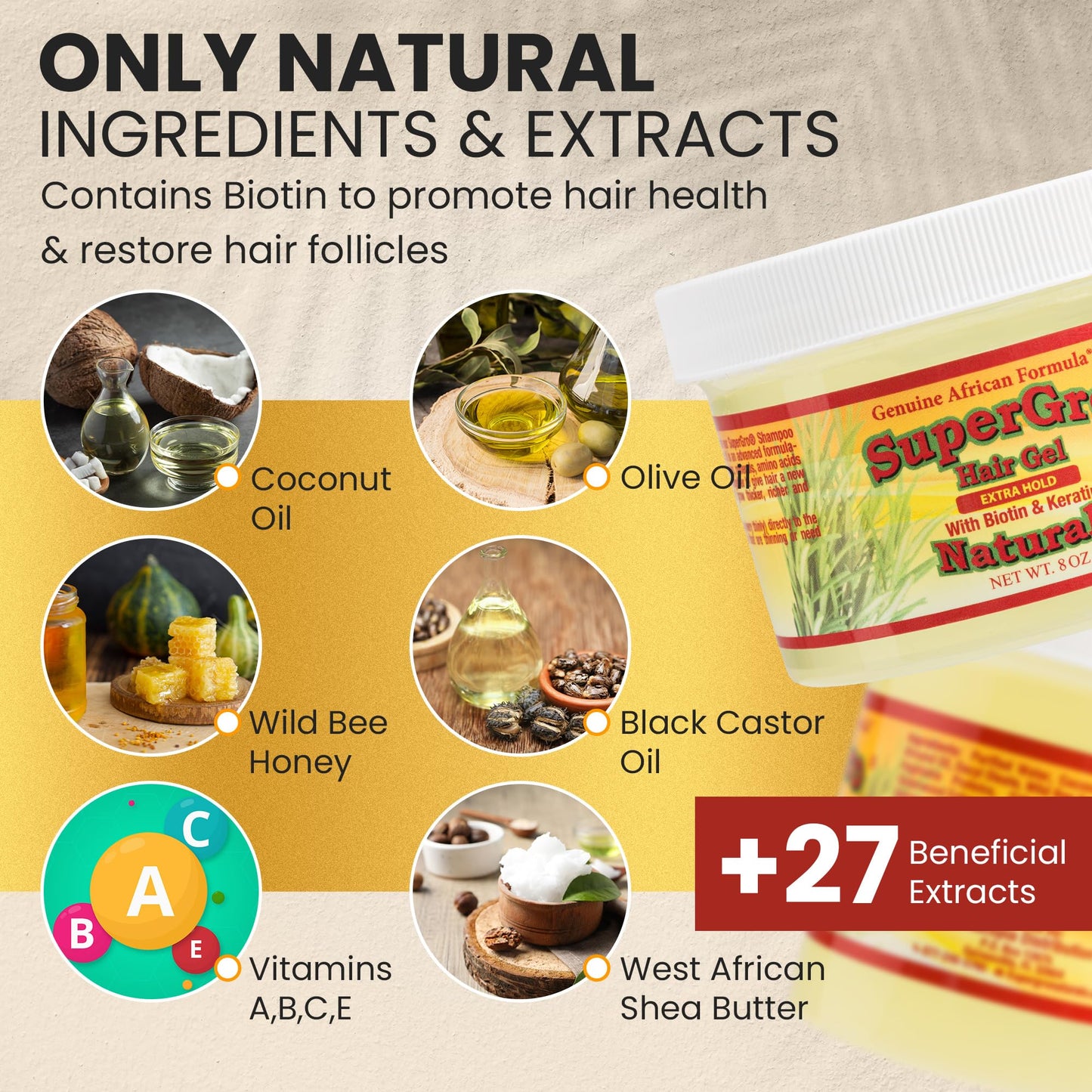 SuperGro Hair Gel with Extra Hold - For Braiding, Locking, Instant Edge Control, Twisting, Retwisting - Natural Grip Jam for Neat Shining - Braid, Loc