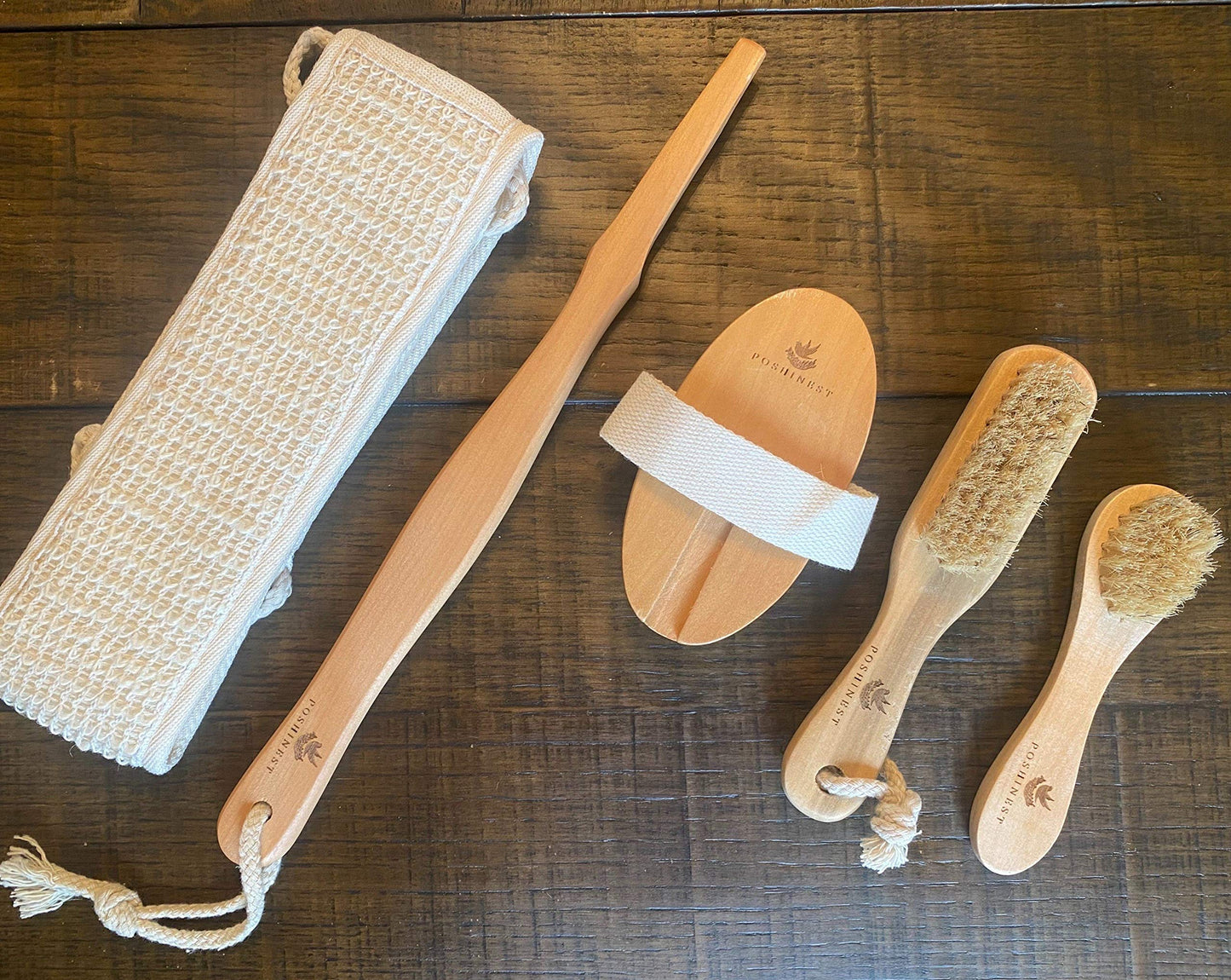 Poshinest Spa Bath, and Shower 5 Piece Bamboo Brush Set Beauty and Personal Care Poshinest