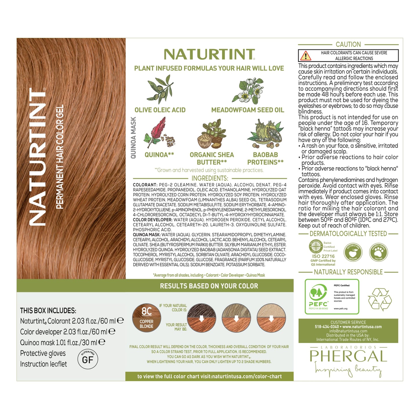 Naturtint 8C Copper Blonde Permanent Hair Color (Pack of 6), Ammonia Free, Vegan, Cruelty Free, up to 100% Gray Coverage, Long Lasting Results