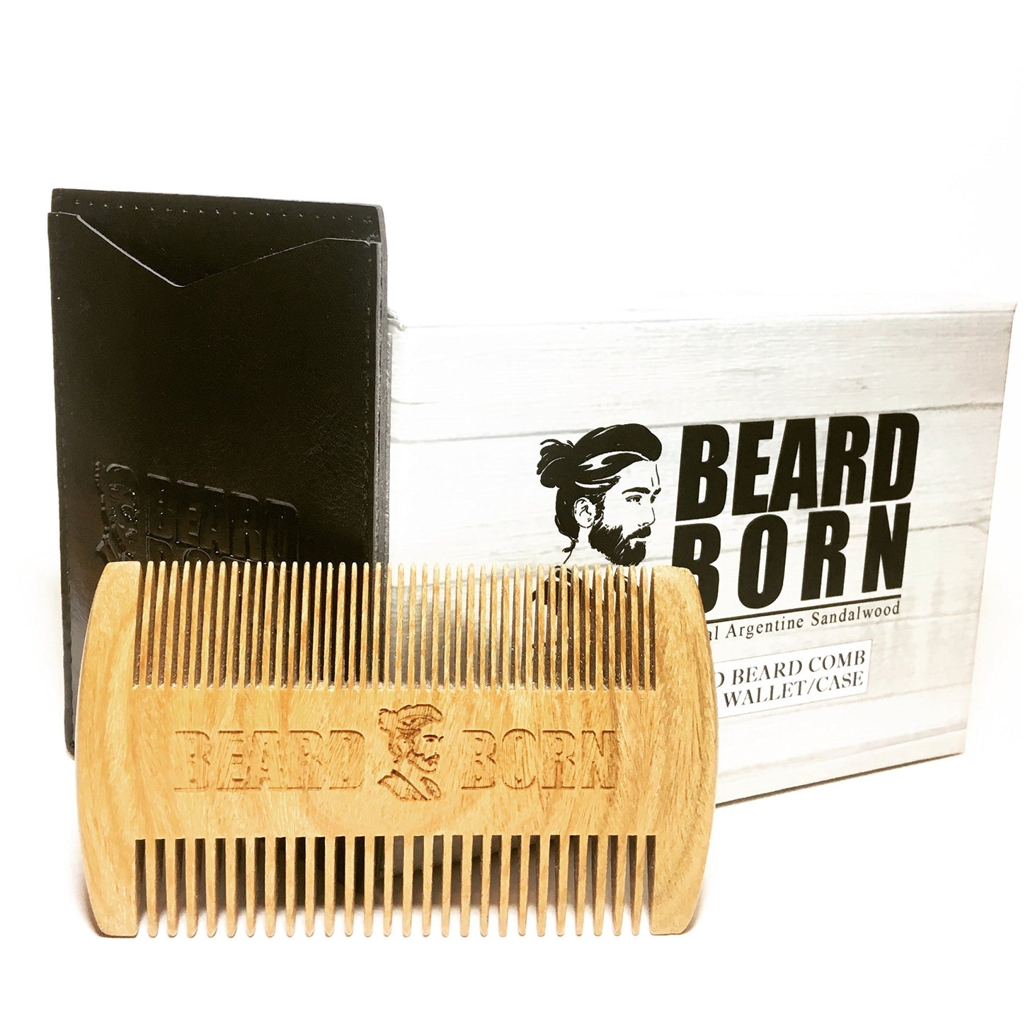 Handmade Beard Comb for Men - Extra Strong Real Sandalwood to Brush & Shape Hair. Facial Care Kit & Gift Box Set included - Wide & fine teeth for all Beauty and Personal Care Beard Born