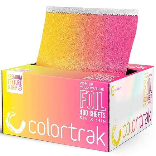 Colortrak Yellow/Pink Gradient Pop-up Foil w/Dispenser (400 Count), Pre-cut Sheets, Non-Slip Embossed Texture, 5" x 10.75" Sheets for Hair Foil