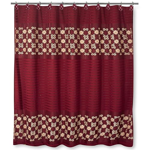 Popular Bath Shower Curtain, Vlegant Rosa Collection, 70" x 72", Burgundy/Gold