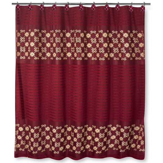 Popular Bath Shower Curtain, Vlegant Rosa Collection, 70" x 72", Burgundy/Gold