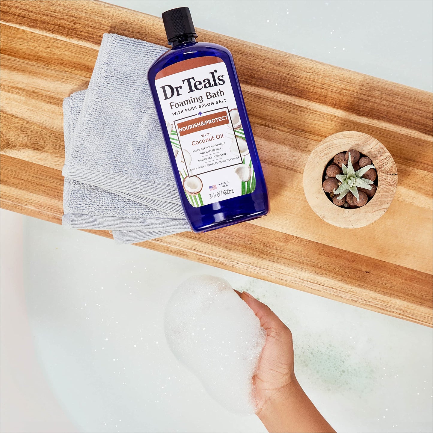 Dr Teal's Foaming Bath with Pure Epsom Salt, Nourish & Protect with Coconut Oil, 34 fl oz (Pack of 4)
