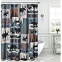 De Leon Collections Woodland Forest Patchwork Animal Moose Bear Nature Winter Themed Decorative 72" Shower Curtain