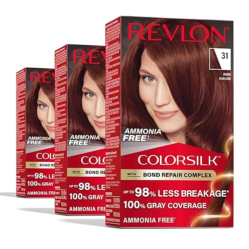 Revlon ColorSilk with Bond Repair Complex, Auburn Permanent Hair Color, 100% Gray Coverage, Ammonia Free Hair Dye, Vegan Keratin, 31 Dark Auburn (Pack