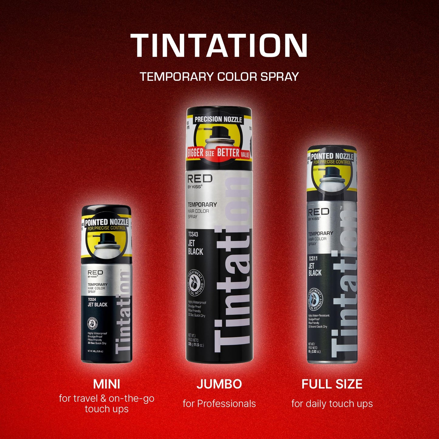 RED by Kiss Tintation Temporary Hair Color Spray, Extra Large Size, Instant Gray Root Cover Up, Water-Resistant, Smudge-Proof, Hairline & Barber