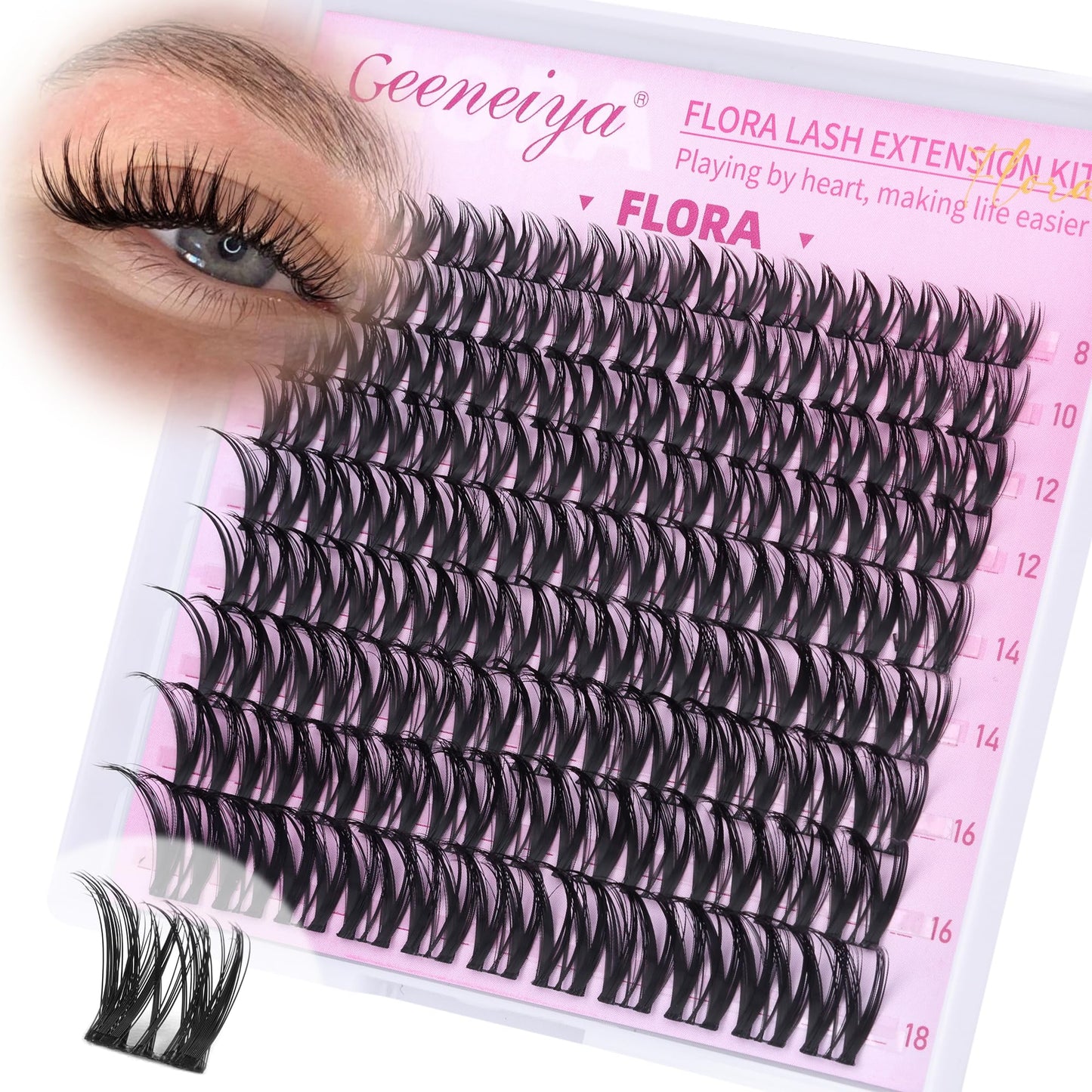Geeneiya FLORA Lash Clusters, 8-18MM Wispy Eyelash Clusters, Natural Cluster Lashes for Beginners, Waterproof Cluster Eyelash Extensions DIY Lashes Beauty and Personal Care Geeneiya Default Title