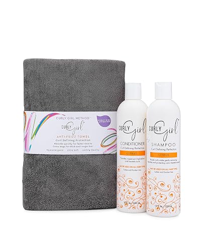 Curly Girl Shampoo, Conditioner & Anti Frizz Microfiber Towel Set (Powder Grey)