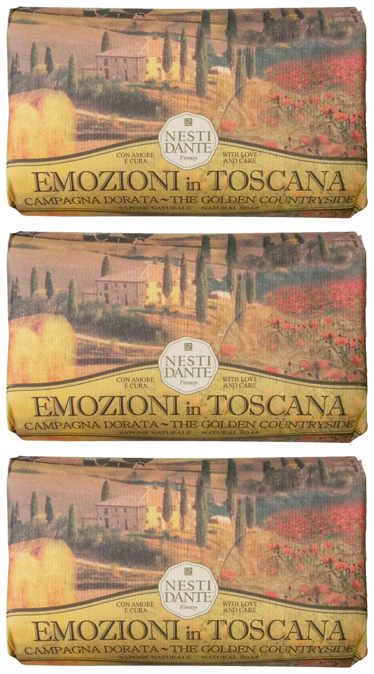 Saponeria Nesti Firenze:"Campagna Dorata" Perfumed Natural Soap,"Emozioni in Toscana" Line 8.8 Ounces (250g) Packages (Pack of 3) [ Italian Import ] Beauty & Personal Care Nesti Dante