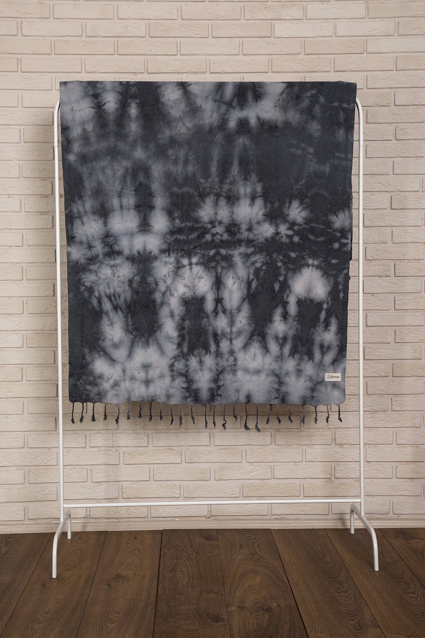 Bersuse 100% Cotton Trinidad Tie Dye Turkish Towel - 37x70 Inches, Black Grey