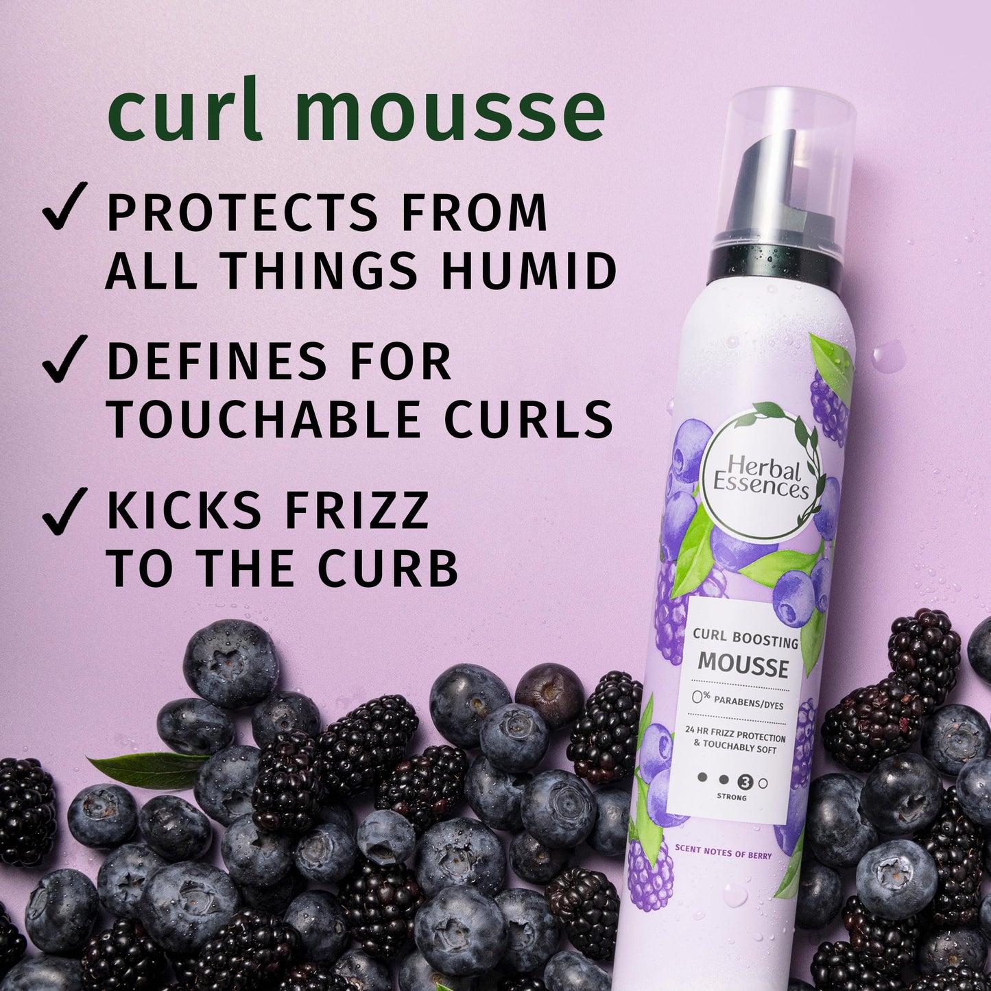 Herbal Essences Curl Boosting Mousse, Frizz Control for Curly & Wavy Hair, Long-Lasting Hold with Berry Scent, Paraben & Dye-Free, Cruelty-Free, 6.8 Beauty and Personal Care Herbal Essences