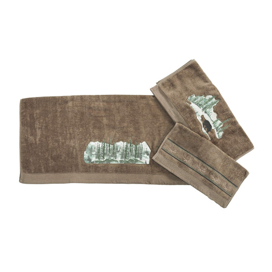 Paseo Road Joshua 3 Piece Rustic Bathroom Towel Set, Mocha, Forest Pine Tree Bear Antler Cabin Theme Towels, Lodge Bath Towel, Hand Towel and Finger…