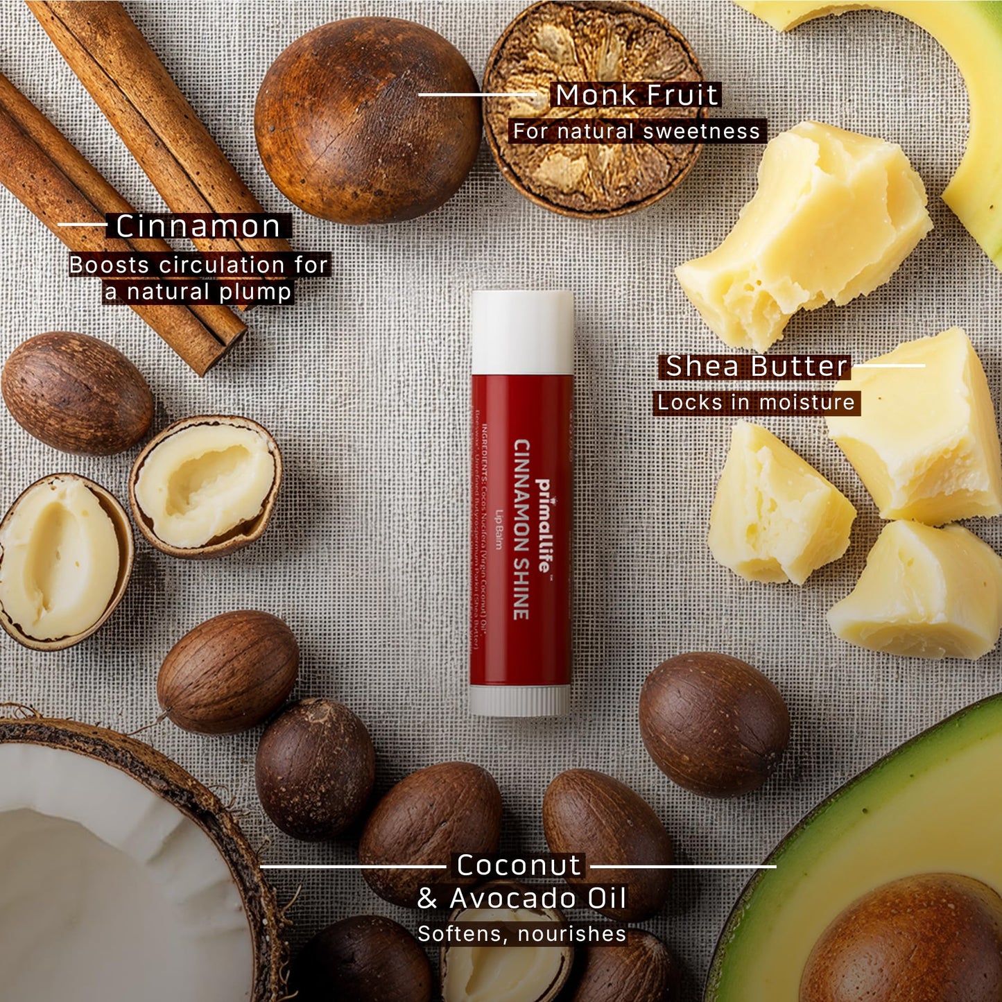 Primal Life Organics - Lip Balm, Hydrating Lip Care with Shea Butter, Beeswax, Coconut Oil, All-Day Moisturizing (Cinnamon) (Tinted, 0.15 Ounce (Pack
