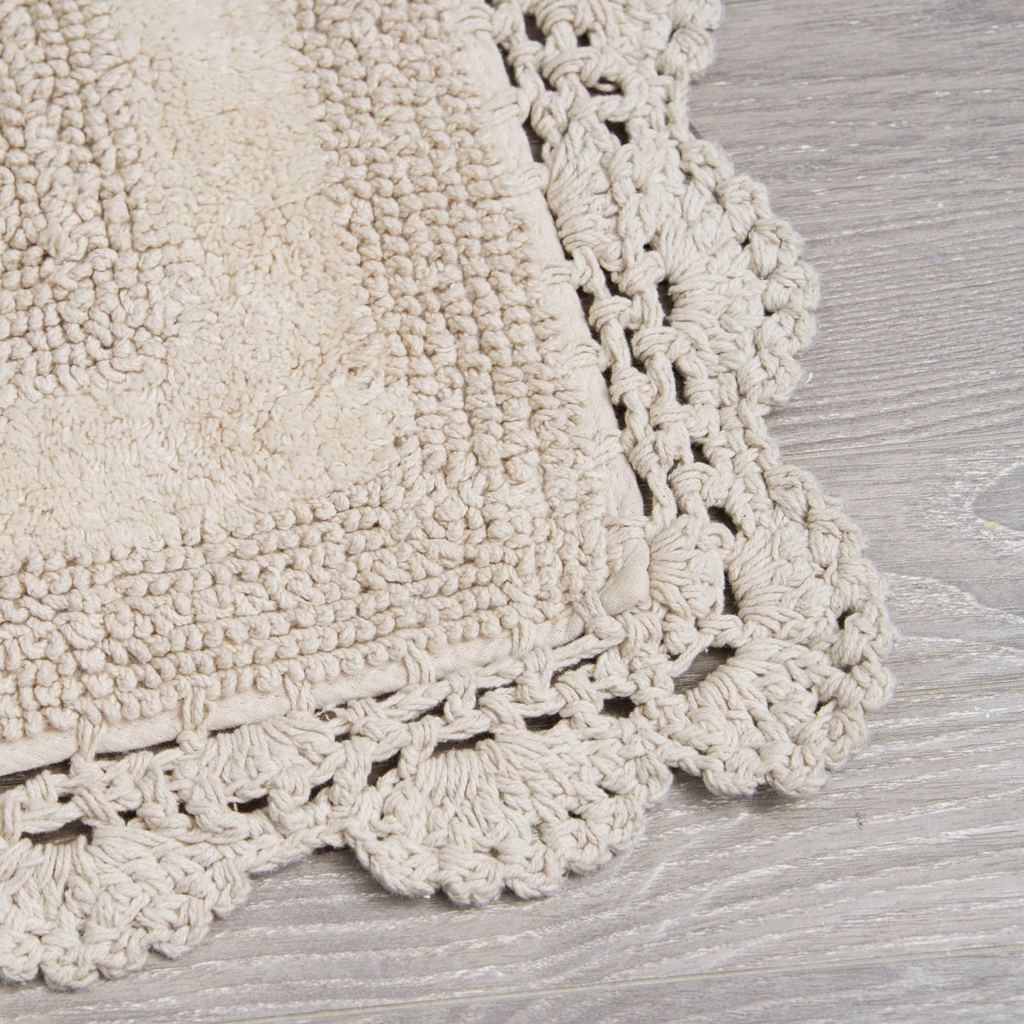 Laura Ashley Absorbent Bath Mat Reversible Crochet Soft and Plush Bathroom Mat 100% Cotton21x34 Bath Rug, Linen