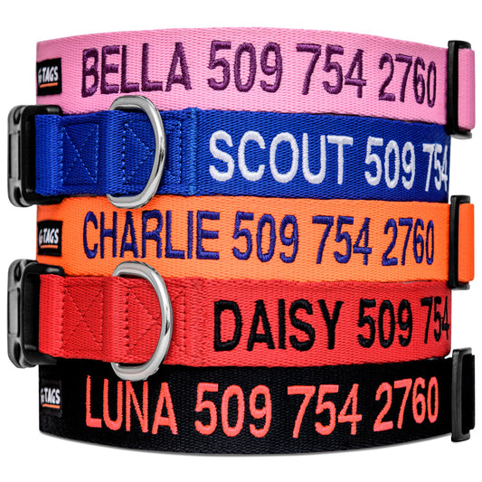 GoTags Personalized Dog Collar – Custom Embroidered with Pet Name & Phone Number, Adjustable Small to Large, Colors: Blue, Black, Pink, Red & Orange, for Dogs & Cats