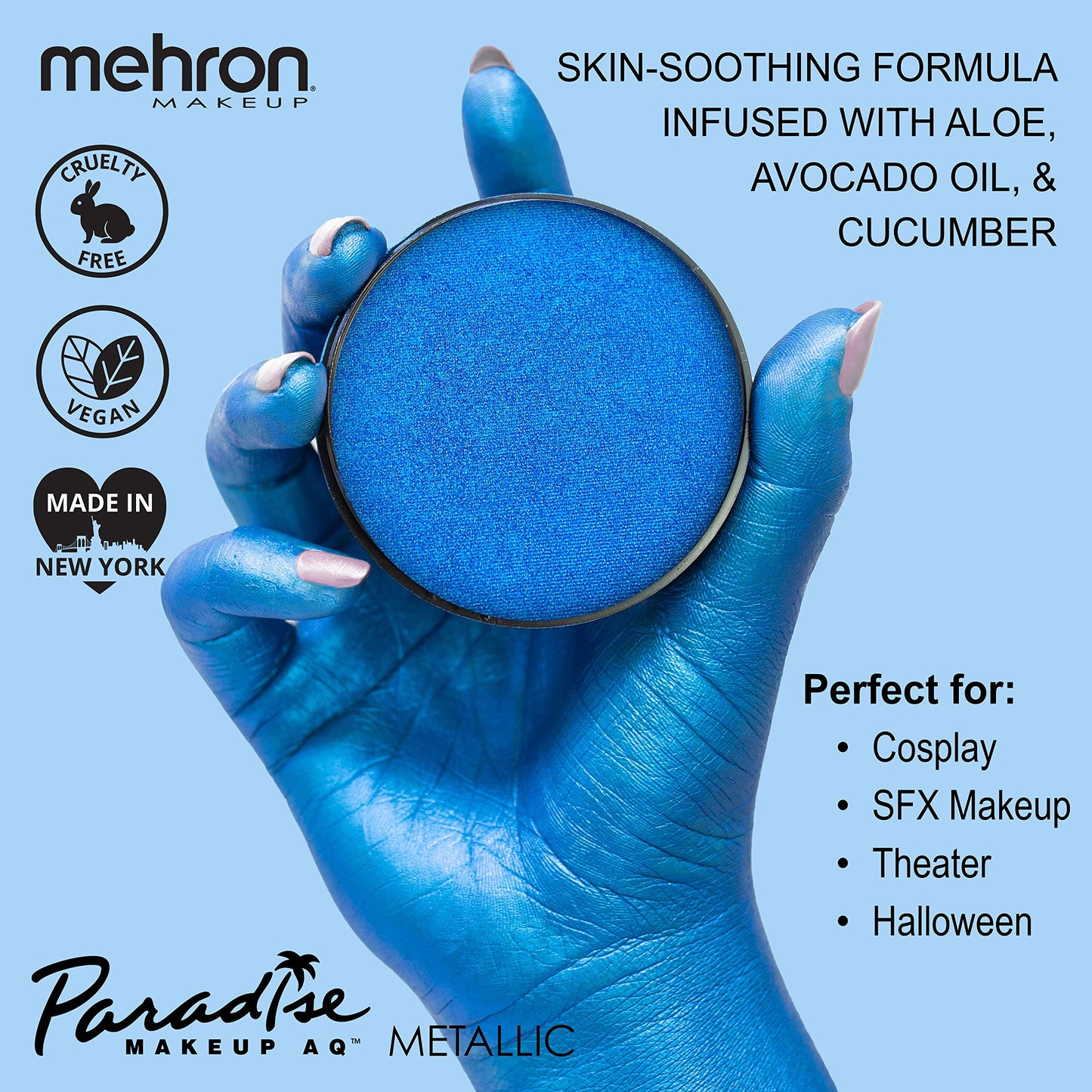 Mehron Paradise FX Metallics - Metallic Dark Blue 1.4 oz | Professional Water Activated Shimmering Metallic Paint for Raves, Costumes, Special