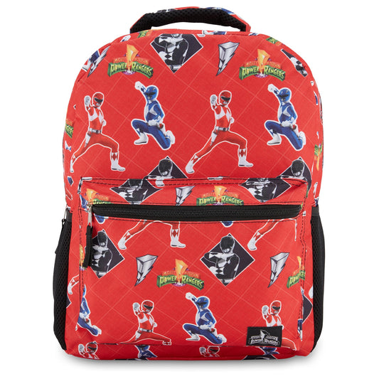 Power Rangers Classic Allover Backpack - Red, Pink, Black, Green Yellow and Green Ranger - Official School Bookbag (Red)