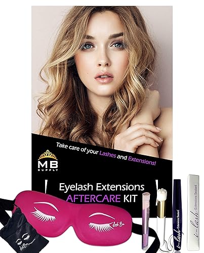 Eyelash Extensions Aftercare Kit With Sealant, Brush, Spoolie and 3D Deep Contour Sleep Mask! Protects Volume Lashes While Sleeping - PINK Lash Bra
