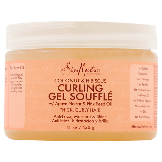 SheaMoisture Curling Gel Souffle for Thick, Curly Hair Coconut & Hibiscus to Moisture and Protect Hair 12 oz