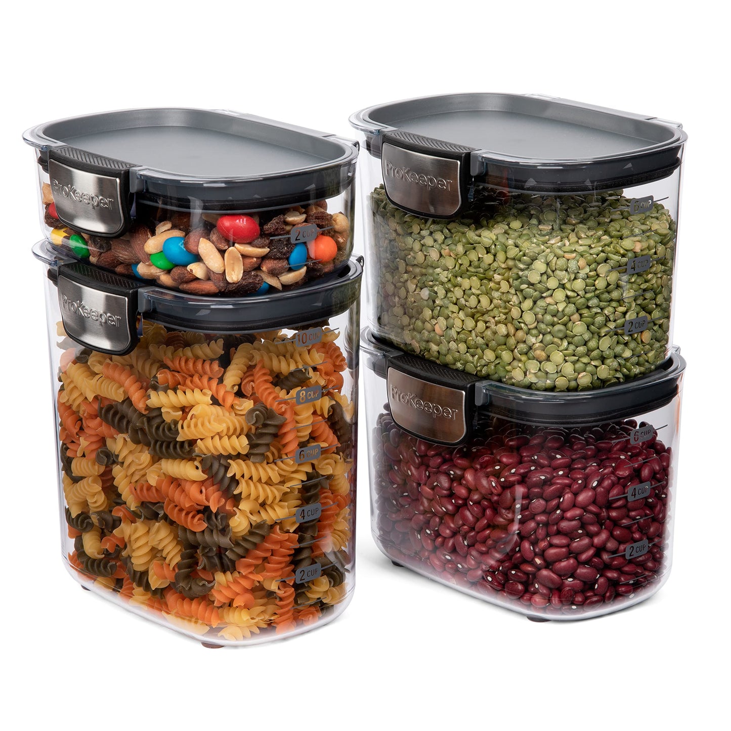 Progressive International ProKeeper+ 4-Piece Clear Plastic Modular Airtight Pantry Food/Snack Kitchen Storage Organization Container Canister Set
