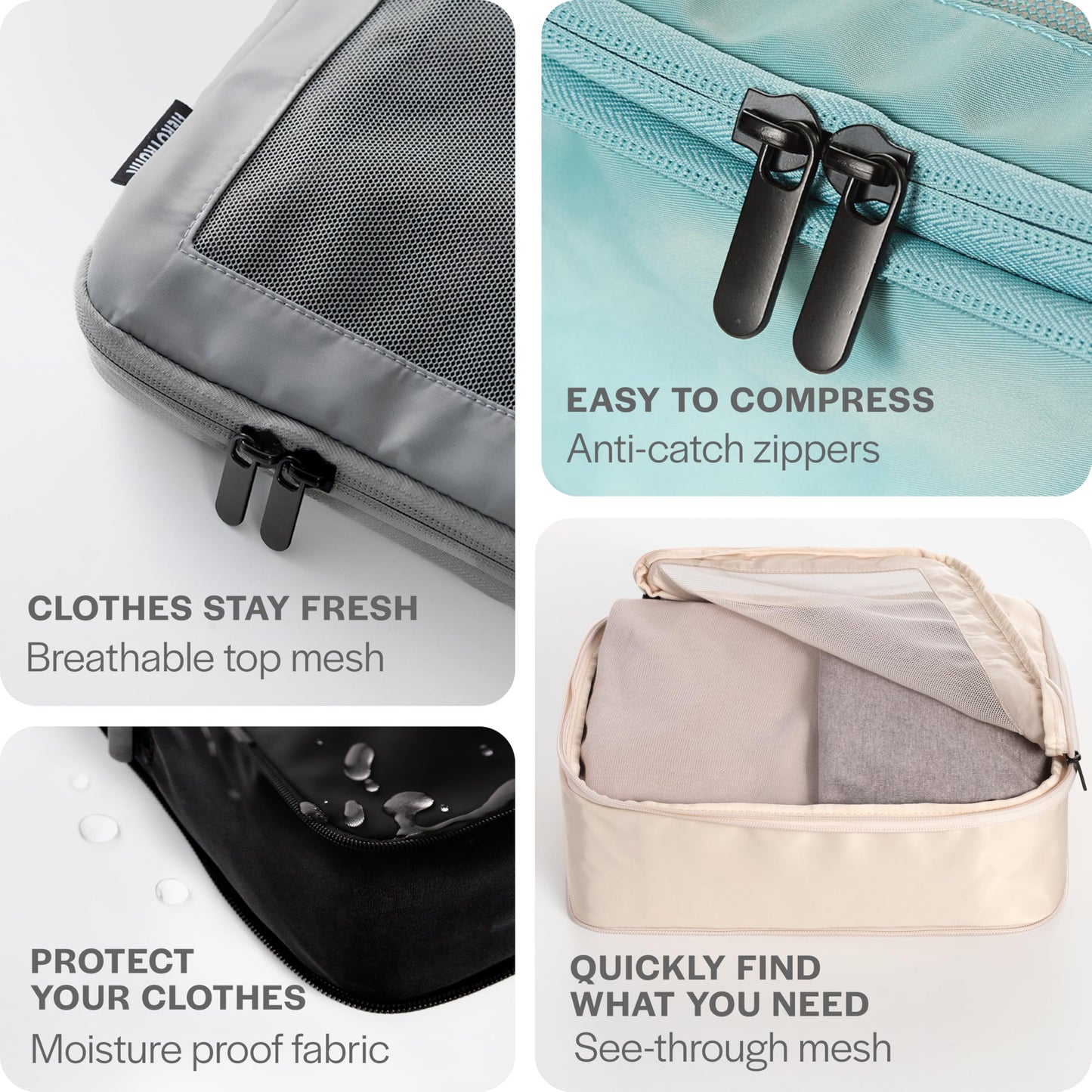 Aerotrunk Compression Packing Cubes 4-Pack – Double Zipper Luggage Organizer Bags for Travel Suitcases, Beige