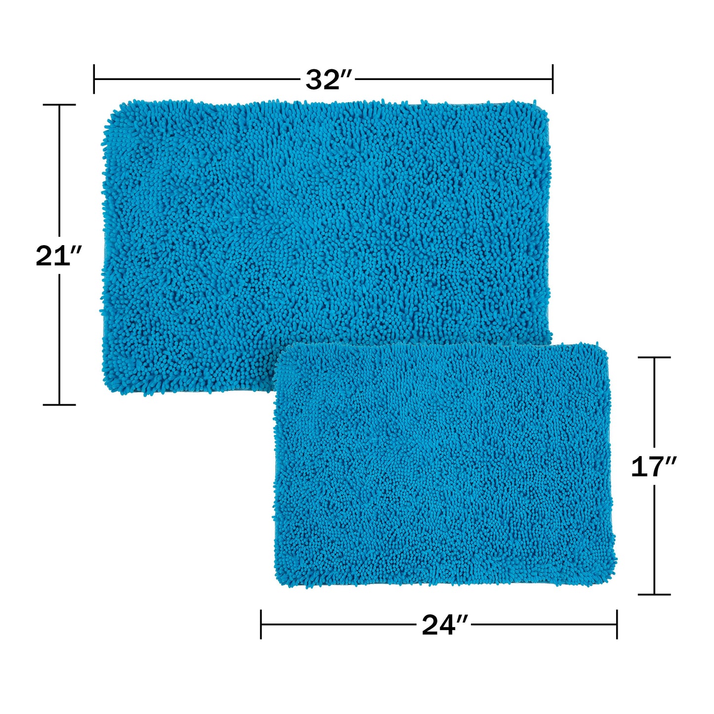 Bedford Home Blue 2 Piece Memory Foam Shag Bath Mat, 32"x21"x1.25"
