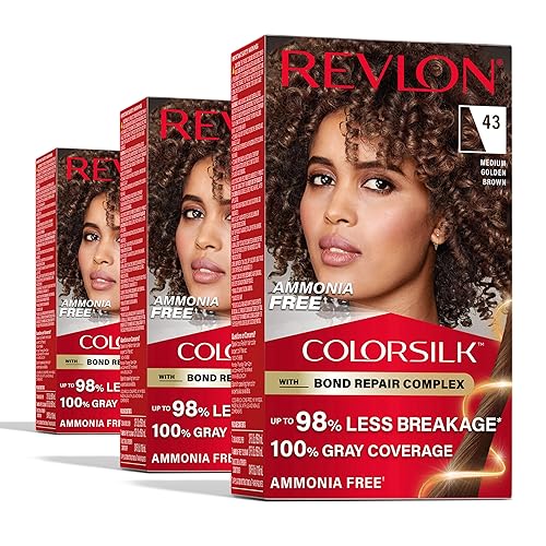 Revlon ColorSilk with Bond Repair Complex, Brown Permanent Hair Color, 100% Gray Coverage, Ammonia Free Hair Dye, Vegan Keratin, 43 Medium Golden