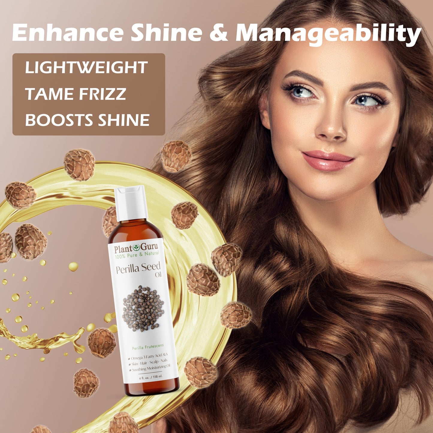 Plant Guru Perilla Seed Oil 4 fl. oz. Cold Pressed 100% Pure & Natural Carrier - Ideal for Skin, Face, Body, and Hair Moisturizer. Great for DIY Beauty & Personal Care Plant Guru