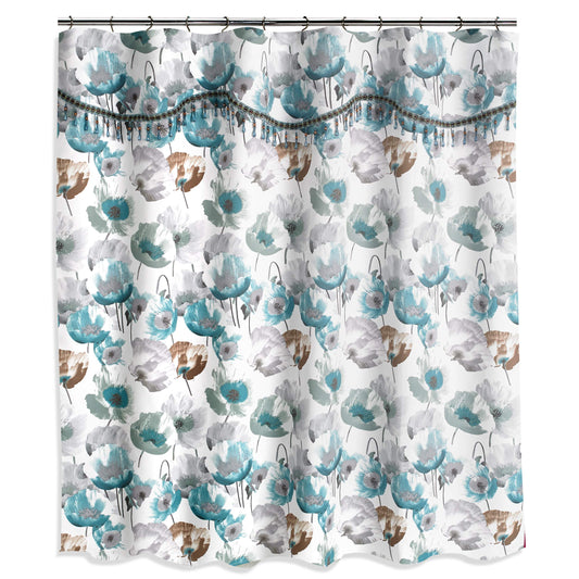 Popular Bath Poppy Fields, Shower Curtain, Aqua