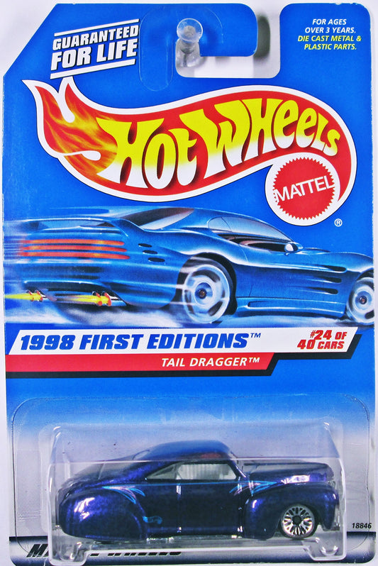 Hot Wheels - 1998 First Editions - Tail Dragger - Purple - Die Cast - #24 of 40 Cars - Collector #659 - Limited Edition - Collectible