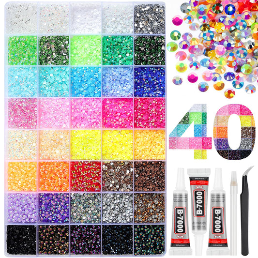50000Pcs 40 Colors Resin Jelly Rhinestones for Bedazzling, 3mm Multicolor Flatback Gems for Crafting, Bedazzler Kit with 3Pcs 10ml B7000 Glue Beauty and Personal Care HRLbrc Default Title