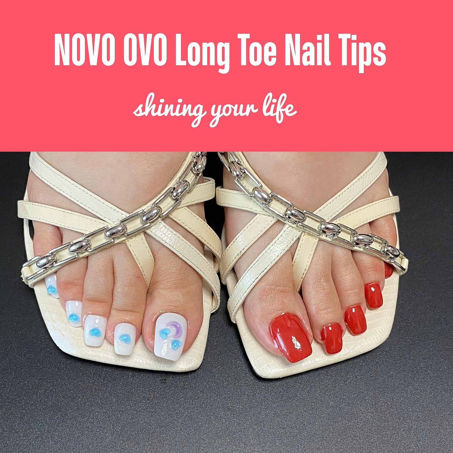 NOVO OVO 120 pcs Long Toe Nail Tips Press on, Curved Full Cover Longtoes Claw, Clear Double Matte Pre-filed Nail Extension for Pedicure Acrylic