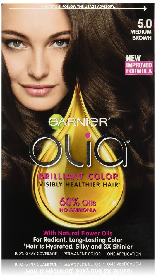 Garnier Olia Ammonia-Free Brilliant Color Oil-Rich Permanent Hair Color, 5.0 Medium Brown Hair Dye