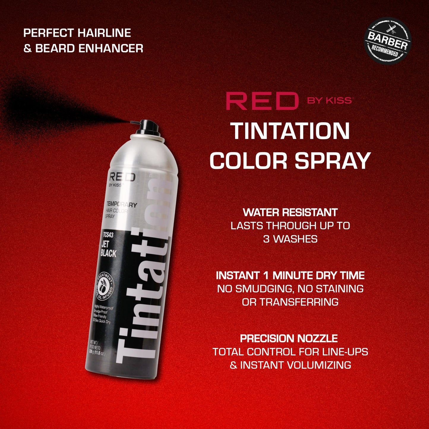 RED by Kiss Tintation Temporary Hair Color Spray, Extra Large Size, Instant Gray Root Cover Up, Water-Resistant, Smudge-Proof, Hairline & Barber