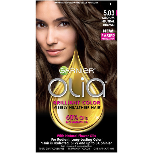 Garnier Olia Ammonia-Free Brilliant Color Oil-Rich Permanent Hair Color, 5.03 Medium Neutral Brown (Pack of 1) Brown Hair Dye